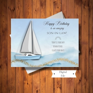 Tarjeta de cumpleaños para yerno, yerno especial, tarjeta de cumpleaños de velero, yerno increíble, acuarela, tarjeta digital, descarga instantánea