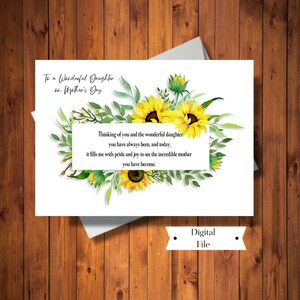 Tarjeta del Día de la Madre a Hija, Tarjeta del Día de la Madre Girasol, Imprimible, Archivo Digital, DESCARGA INSTANTÁNEA