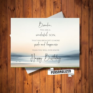 Tarjeta de cumpleaños personalizada para hijo, tarjeta de hijo maravillosa, orgullo y felicidad, tarjeta digital personalizada de acuarela imprimible