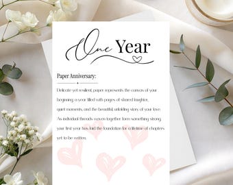 First Wedding Anniversary Card for Couple, Paper Anniversary (Digital Download)
