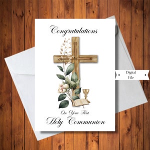First Holy Communion Card, Congratulations Card, Male or Female, 1st Communion Printable Card,INSTANT DOWNLOAD