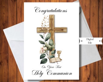 First Holy Communion Card, Congratulations Card, Male or Female, 1st Communion Printable Card,INSTANT DOWNLOAD