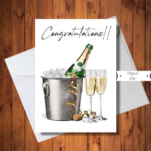 Carte de félicitations avec champagne, carte de fiançailles, carte de diplômé, carte de nouvel emploi, carte de félicitations pour votre réussite, TÉLÉCHARGEMENT IMMÉDIAT