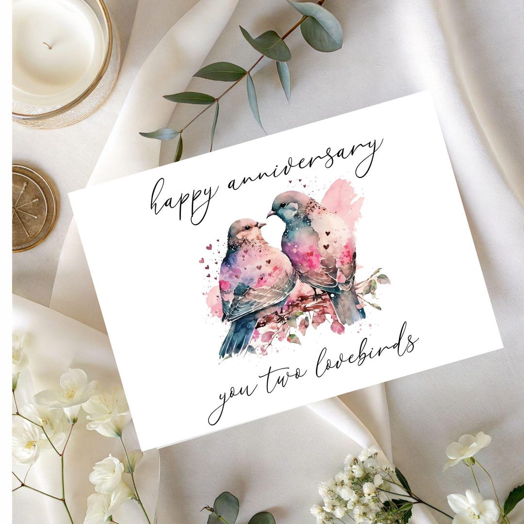 Sweet Love Birds Anniversary Card for Couple, Any Anniversary, Digital ...