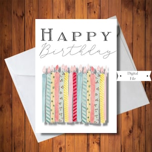 Schöne Happy Birthday Grußkarte mit Kerzen, Generische Geburtstagskarte für Mann oder Frau, Digitale Karte, Sofort Download