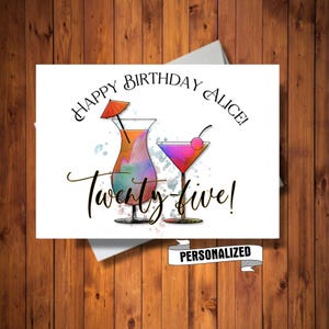 Personalisierte Geburtstagskarte für Sie, benutzerdefinierte Namen und Alterskarte, lustige Mädchen-Getränkekarte, Margarita, Martini-Karte, digitale Karte
