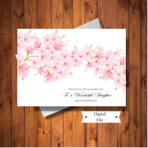 Mooie verjaardagswenskaart voor dochter, met liefde en bewondering, Cherry Blossom digitale kaart, Instant Download
