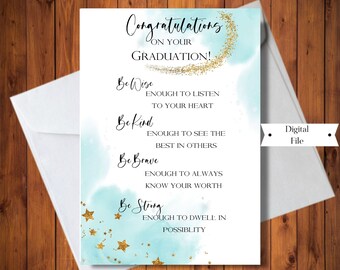 Afstudeerkaart, felicitatiekaart, Be Wise-kaart, Grad-advieskaart, afdrukbaar, INSTANT DOWNLOAD
