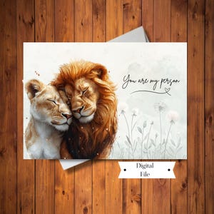 Tarjeta "Eres mi persona", tarjeta de San Valentín, hermosa tarjeta de pareja de leones, tarjeta de compromiso, tarjeta de aniversario imprimible, descarga digital
