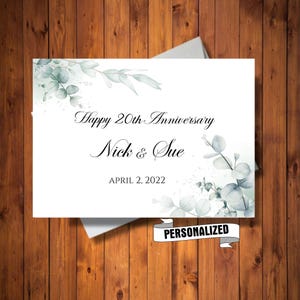 Carte d'anniversaire personnalisée, nom et date personnalisés, carte verdure bohème, carte d'anniversaire pour couple, carte numérique personnalisée