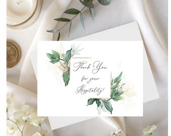 Floral Thank You Card, Hospitality Gift, Printable Card (Digital Download)