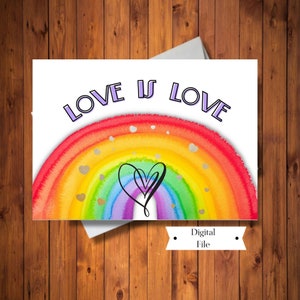 Carta Rainbow Love Is Love, Carte LGBT, Carte Gay, Carta orgoglio LGBTQ2IA+, Carta digitale, Download istantaneo