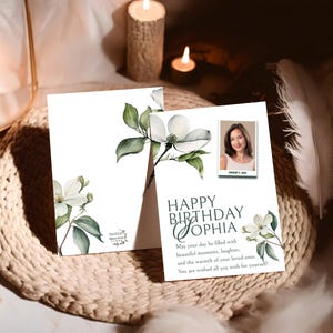 Carte d'anniversaire florale photo personnalisée, carte numérique personnalisée imprimable, tout âge, pour fille ou femme