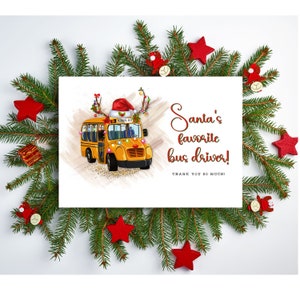 Biglietto di auguri di buone feste Autista di autobus, Biglietto di autobus carino, Autista di autobus preferito di Babbo Natale Biglietto di ringraziamento natalizio, Biglietto digitale, Download istantaneo