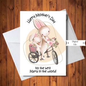 Cartão de Dia das Mães Sweet Bunny da criança, para a melhor mamãe de todos os tempos, para impressão, arquivo digital, DOWNLOAD INSTANTÂNEO