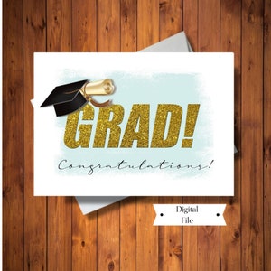 Felicitaciones Tarjeta de Graduación, Tarjeta de Graduación, Sombrero de Graduación y Tarjeta de Diploma, Grado 8, Escuela Secundaria, Universidad, Graduación Imprimible, DESCARGA INSTANTÁNEA
