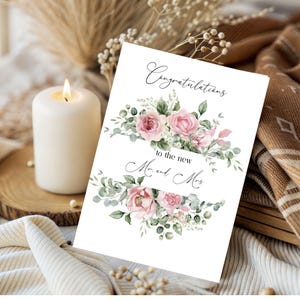 Prachtige bloemen trouwkaart, gefeliciteerd nieuwe heer en mevrouw, digitaal INSTANT DOWNLOAD