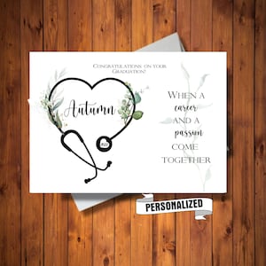 Tarjeta de graduación personalizada para profesión médica, tarjeta para enfermera, médico, asistente dental, tarjeta de graduación con nombre personalizado, tarjeta digital