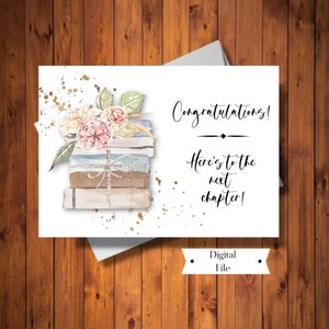 Retirement Card for Woman, Congratulations Card,  Here's to the Next Chapter Card, Digital File, Instant Download