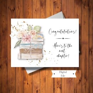 Retirement Card for Woman, Congratulations Card,  Here's to the Next Chapter Card, Digital File, Instant Download