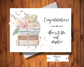 Retirement Card for Woman, Congratulations Card,  Here&#39;s to the Next Chapter Card, Digital File, Instant Download