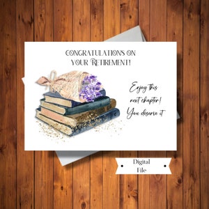 Retirement Card for Woman, Congratulations Card,  Here's to the Next Chapter Card, Digital File, Instant Download