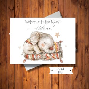 Carte de naissance, bienvenue tout petit, bébé éléphant neutre entre les sexes, carte de baby shower, carte de félicitations, carte imprimable, TÉLÉCHARGEMENT IMMÉDIAT