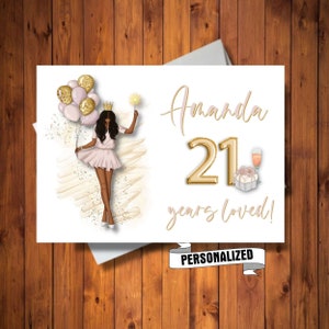 Carte de voeux d'anniversaire personnalisée pour fille ou femme, années de famille, carte de tout âge, carte numérique personnalisée