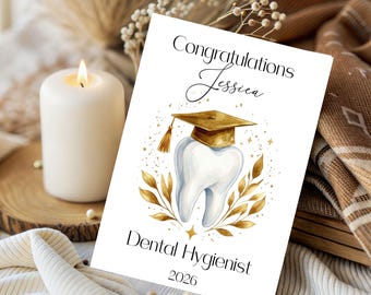 Tarjeta de graduación dental personalizada, nombre personalizado, dentista, higienista (tarjeta digital)