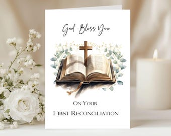 First Reconciliation Printable Card, Christian Reconciliation Card, Boho Greenery, Christian Sacrament Card Printable, Digital file only
