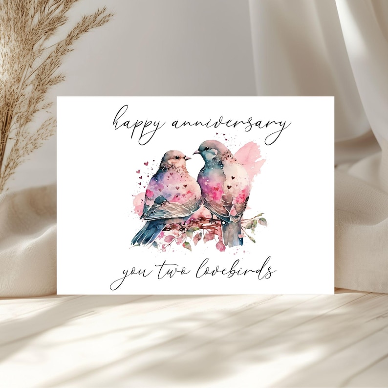 Sweet Love Birds Anniversary Card for Couple, Any Anniversary, Digital ...