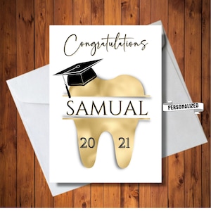 Cartão de formatura personalizado para denista, higienista dental, assistente dentário, cartão de dente, cartão de formatura com nome personalizado, cartão digital