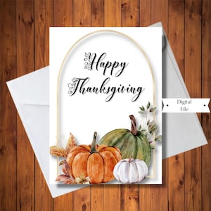 Danksagungs-Karte, Herbst-Karte, glückliches Erntedank-Kürbis-Laub-Karte, Danke-Karte, Geschenkkarte, digitale Karte, sofortiger Download