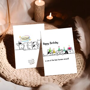 Tarjeta de cumpleaños divertida para perro, feliz cumpleaños al mejor ser humano, tarjeta de cumpleaños general, hombre o mujer, diseño frontal y posterior, en blanco, descarga digital