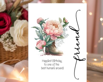 Boho Floral Friend Card, Best Human Birthday Card (Digital Download)