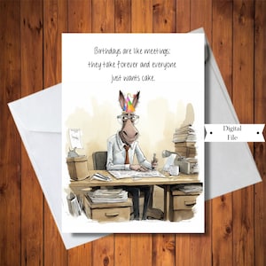 Gelukkige verjaardagskaart voor collega, grappige kantoorverjaardagskaart, werkverjaardag, afdrukbare kaart, digitale kaart, Instant Download