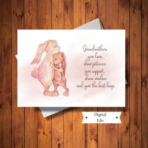 Süße Geburtstagskarte für Großmutter, Großmütter sind ... Baby Bunny Karte, von Enkelkinder, Printable, Digitale Datei, SOFORT DOWNLOAD
