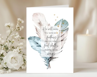 Psalm 91 Card Printable, He Will Cover You Will His Feathers Card, Encouragement Card, Christian Card, Thinking of you Card, Digital file