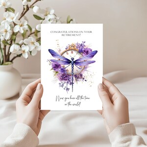 Carte de retraite, carte de félicitations de libellule d'horloge florale, carte de tous les temps dans le monde, téléchargement numérique instantané