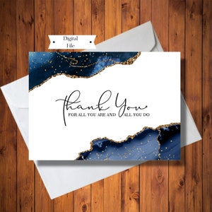 Dankeschön-Karte, Danke für alles, was Sie tun Karte, Blau und Gold Karte, Karte für Freund, Geschenkkarte, Digitale Karte, Sofortiger Download