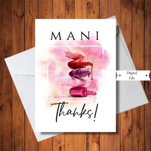 Carte de remerciement Mani, Carte de manucure, Carte d'esthéticienne, Carte de remerciement pour tenir un chèque-cadeau pour un salon de manucure, TÉLÉCHARGEMENT IMMÉDIAT