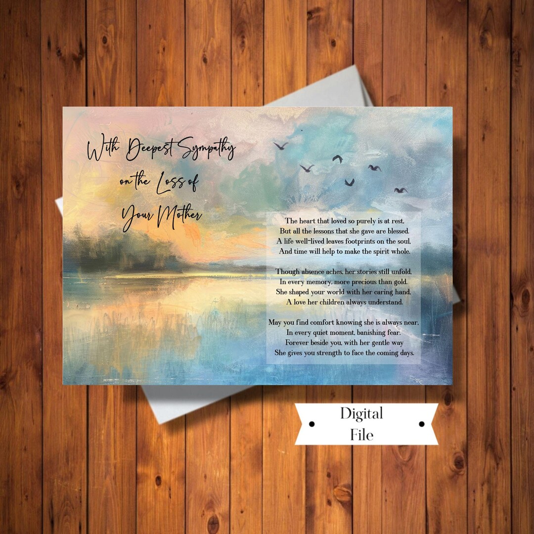 Sympathy Card for Loss of Mother, Poem for Loss of Mother, Watercolor ...