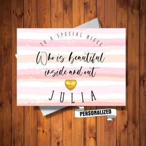 Gepersonaliseerde verjaardagskaart voor meisje, tiener of vrouw, mooi van binnen en van buiten, kaart voor elke leeftijd, aangepaste digitale kaart