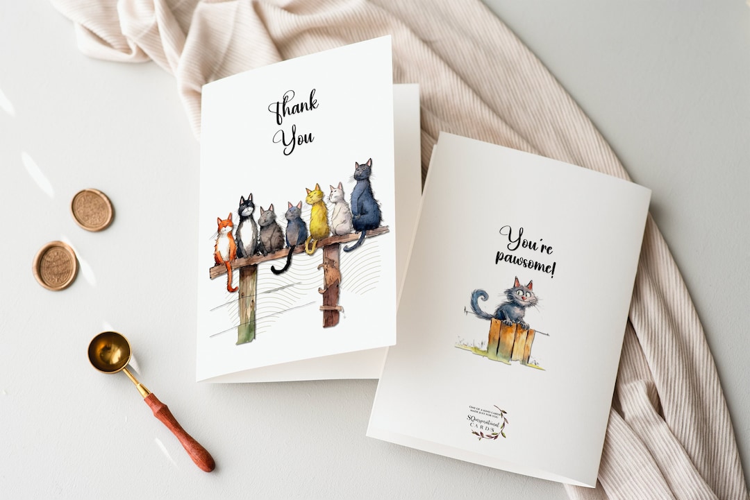 Sweet Cat Thank You Card, Cat Lover Card, Cat Sitter Card, Front and ...
