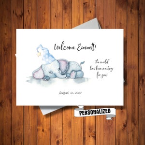 Carte personnalisée pour nouveau-né, Carte avec nom de bébé personnalisé, Carte de bienvenue dans le monde, Carte de bébé éléphant, Carte numérique personnalisée