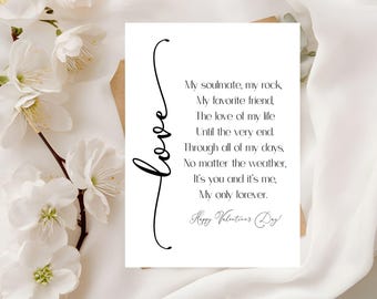 Beautiful Valentines Day Card for Partner, Minimalist Design, Love Poem, Printable, Digital  Download