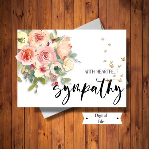 Carte de sympathie, avec une sympathie sincère, pour la perte d'un être cher, carte florale, téléchargement immédiat