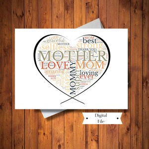 Tarjeta de arte de palabras de mamá, tarjeta del día de la madre, tarjeta de cumpleaños, para madre especial, imprimible, archivo digital, DESCARGA INSTANTÁNEA