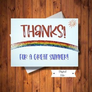 Zomerkamp dank u kaart, Sleepaway Card, een bezoek aan dank u kaart, beste zomer ooit kaart, Coach dank u, Rainbow Card, Instant Download