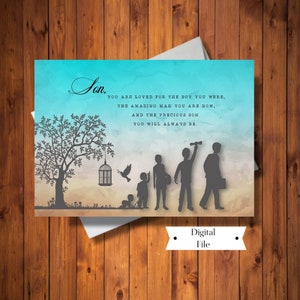 Tarjeta de cumpleaños para hijo, tarjeta "Eres amado", tarjeta digital de niño a hombre, descarga instantánea